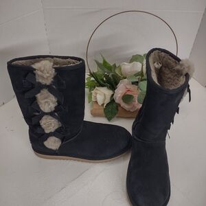 Koolaburra Black Suede Boots with Cream Accents